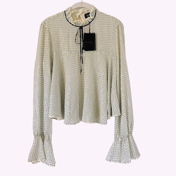 Saloni Tyler Green Sequin Long Sleeve Blouse  Size 12 NWT - Picture 3 of 16